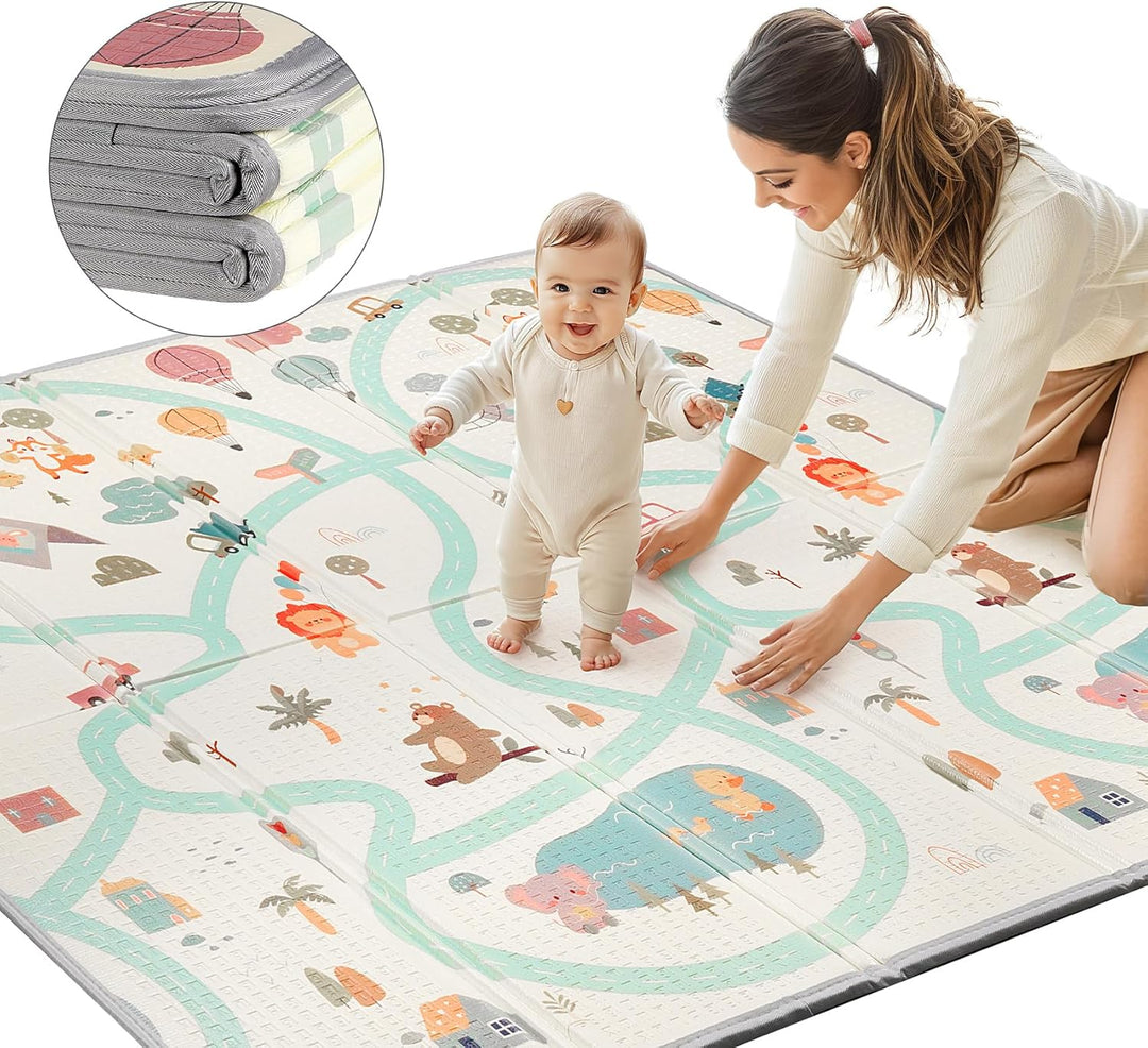 Krabbelmatte Baby 180x200 cm, Faltbare Spielmatte 1.0 cm Dick XPE, Weich & Rutschfest, Wasserdicht A