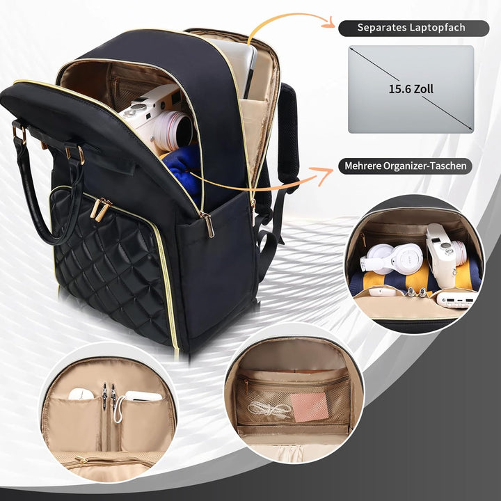 Jetviivid Lunch Rucksack Damen, Laptop Rucksack 15,6 Zoll mit Isoliertes Kühltasche, 2-in-1 Arbeitsr