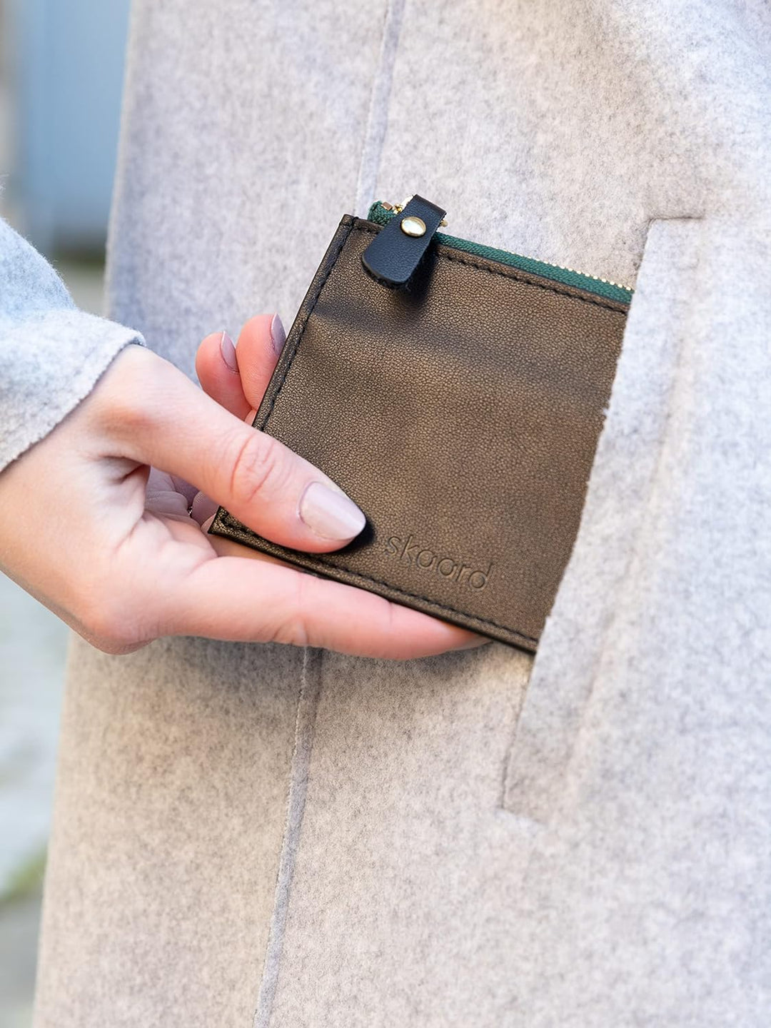skaard Kleine Damen Geldbörse aus Leder, Schwarz/Grün mit RFID-Schutz Schwarz / Grün, Schwarz / Grün