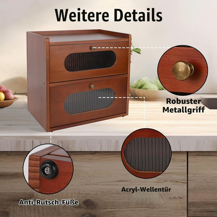 Brotkasten, Brotkasten Holz, Brotbehälter Visualisiert für Brot, 2 Etagen Brotkästen mit Belüftung,