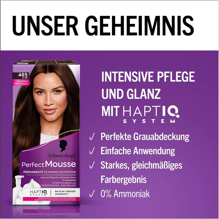 Schwarzkopf Perfect Mousse Permanente Schaumcoloration 465/4-65 Schokobraun (93 ml), Haarfarbe mit p