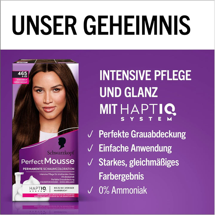 Schwarzkopf Perfect Mousse Permanente Schaumcoloration 465/4-65 Schokobraun (93 ml), Haarfarbe mit p