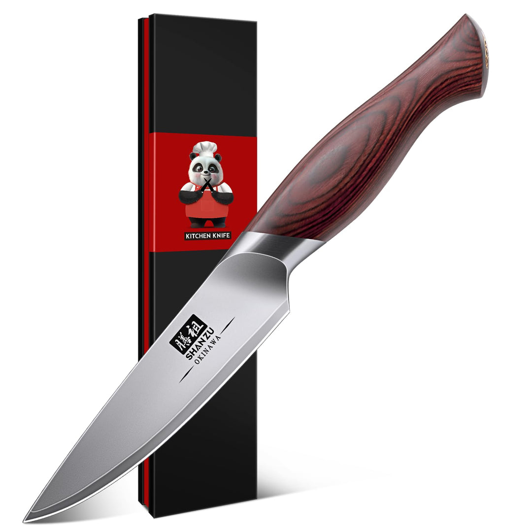 SHAN ZU Profi Schälmesser 10cm, Japanisches Gemüsemesser | mit 10Cr15MoV-Carbonstahl, extrem scharfe