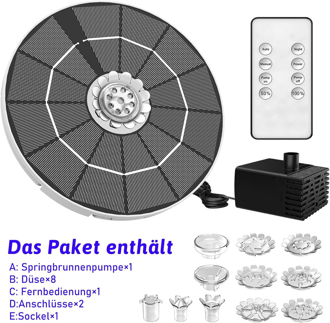AISITIN 3.5W LED Solar Springbrunnen für Aussen mit Fernbedienung, 2025 Buntes LED Solar Teichpumpe