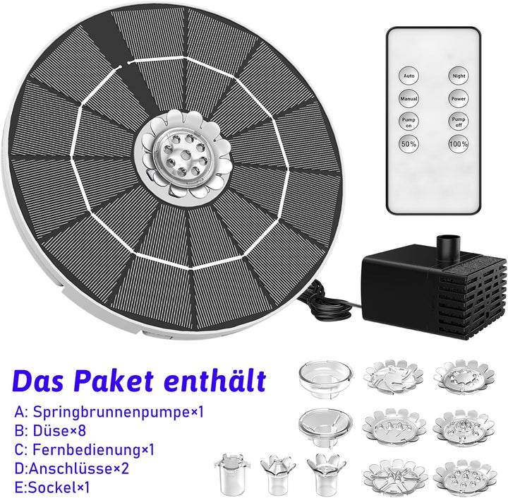 AISITIN 3.5W LED Solar Springbrunnen für Aussen mit Fernbedienung, 2025 Buntes LED Solar Teichpumpe