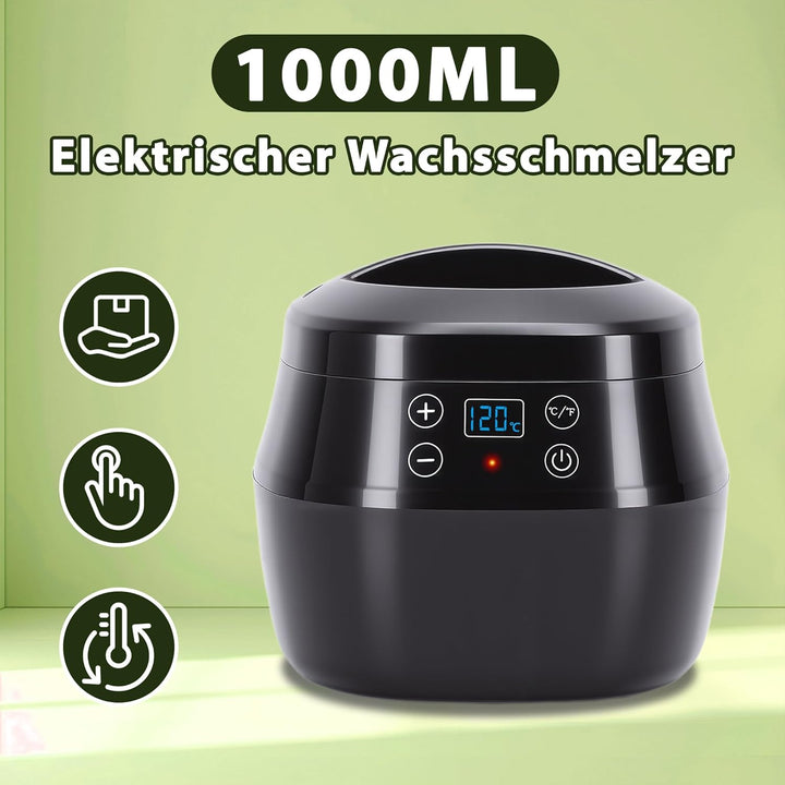 HISUEKIG Elektrischer Wachsschmelzer, 1L Wachsschmelztopf für Kerzenherstellung mit LED Temperaturan