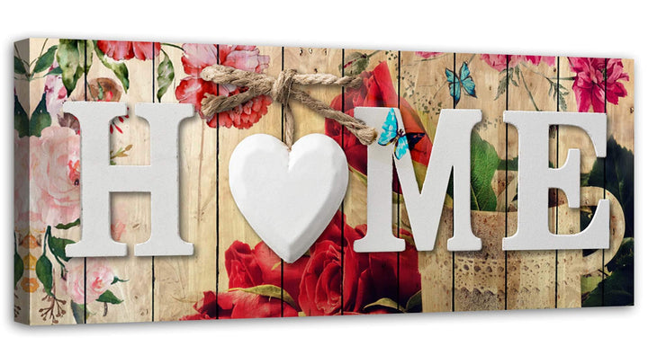 Febby Vlies Leinwandbild XXL Vintage Retro Rosen Herz Shabby Chic 150x50 cm Wandbild Kunst Bilder Sc