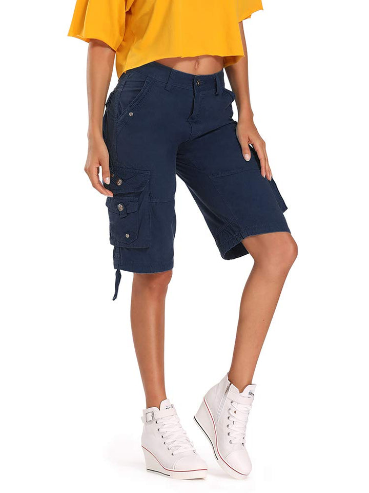 Aeslech Shorts für Frauen mit mehreren Taschen, Cargo-Casual Sommer 42 Dunkelblau, 42 Dunkelblau