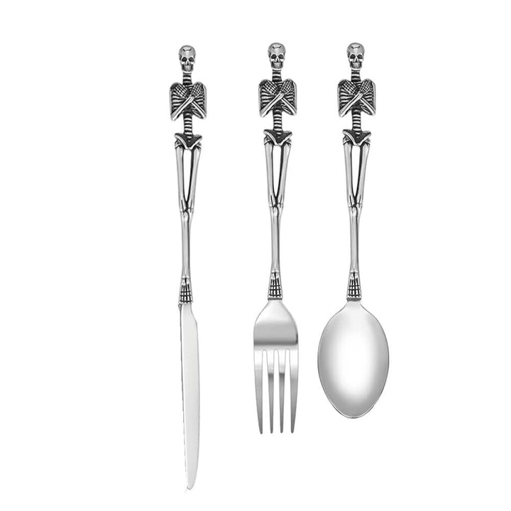 Skelett-Besteck-Set, Persönlichkeitsschädel aus Edelstahl, einzigartiges Design, Löffel, Gabel für H