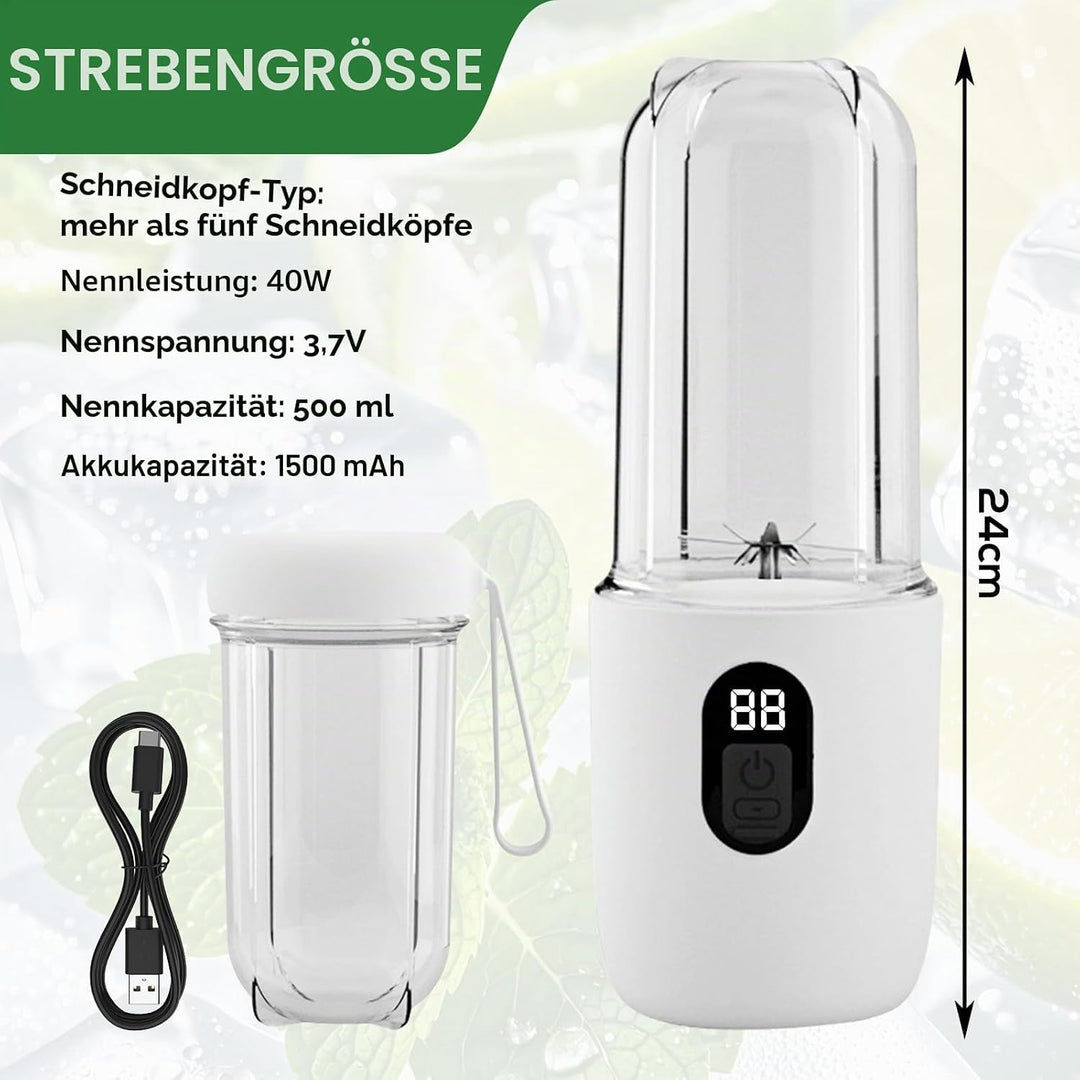 BORDEAG Tragbarer Mixer, 500ml Mini Standmixer, Aufladung Smoothie Maker To Go mit Reise-Deckel, 6 R