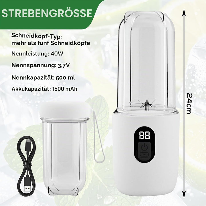 BORDEAG Tragbarer Mixer, 500ml Mini Standmixer, Aufladung Smoothie Maker To Go mit Reise-Deckel, 6 R