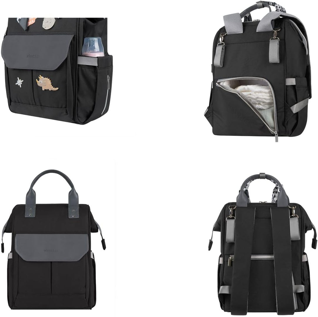 Kikkaboo Wickeltasche Myla Rucksack, Wickeltasche, abnehmbarer Aufkleber Dino Schwarz, Schwarz