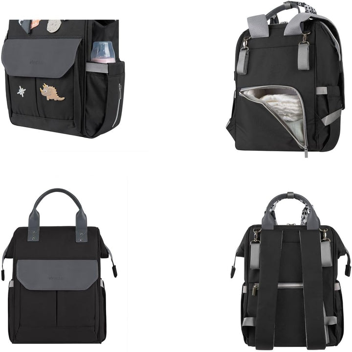 Kikkaboo Wickeltasche Myla Rucksack, Wickeltasche, abnehmbarer Aufkleber Dino Schwarz, Schwarz