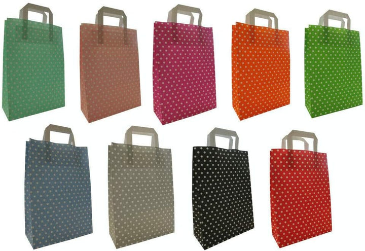 Papiertragetaschen mit Flachhenkel Punkte GRÜN (18 + 8 x 22 cm, 100 Stück) 18 + 8 x 22 cm 100 Stück,