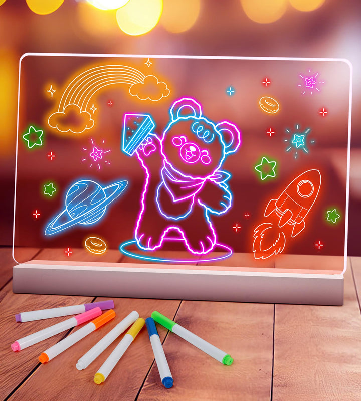 LED Leucht-Zeichenbrett für Kinder, Wiederaufladbar LED Neon Licht Acryl Schreibtafel mit 7 Farbstif