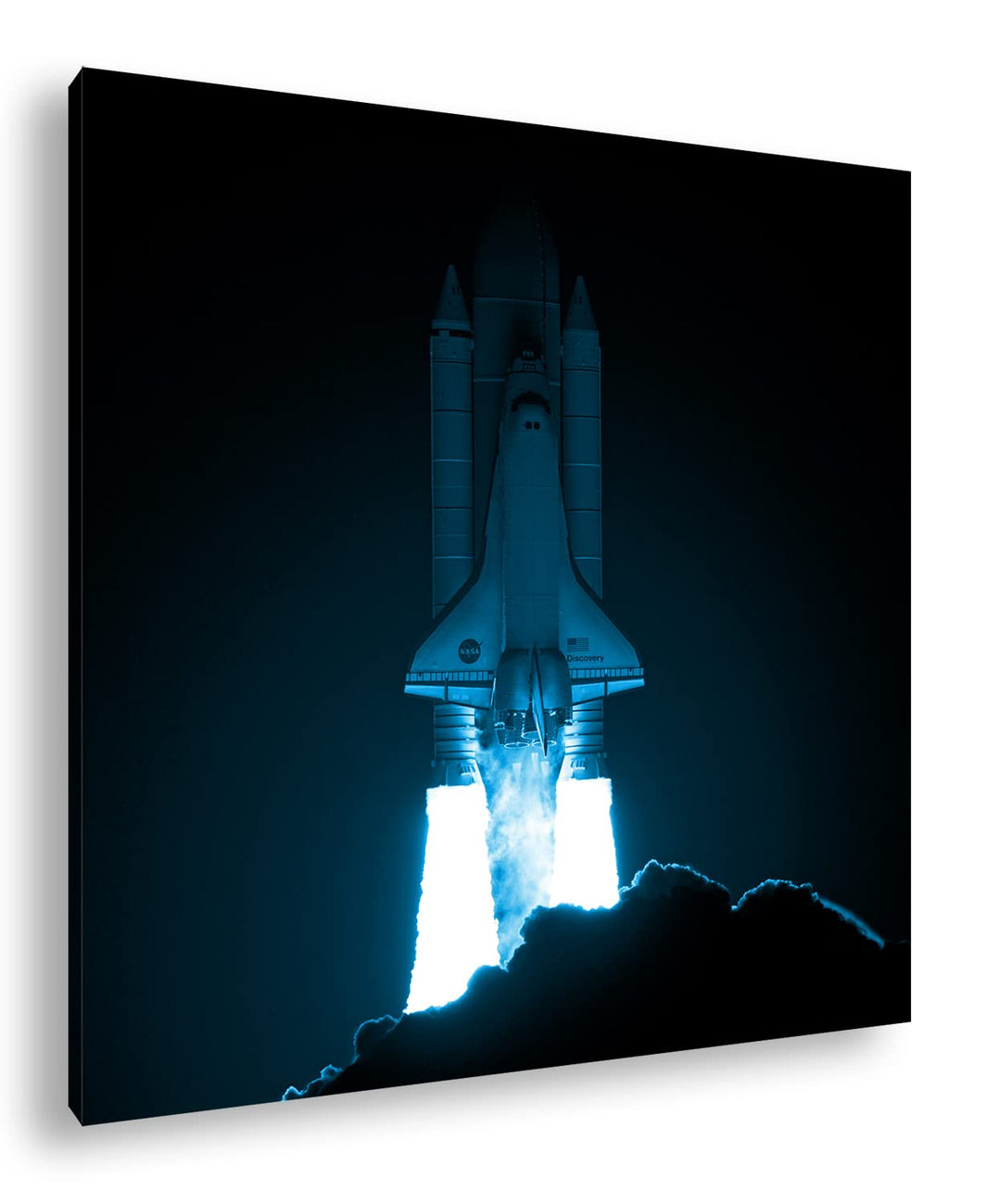 deyoli startende NASA Rakete Format: 70x70 Effekt: Monocrome Blau als Leinwandbild, Motiv fertig ger