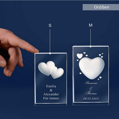 LOOXIS Personalisierte 3D Herz-Gravur im Glas – versch. Motive, Namen, Wunsch-Text – Geschenk-Idee z