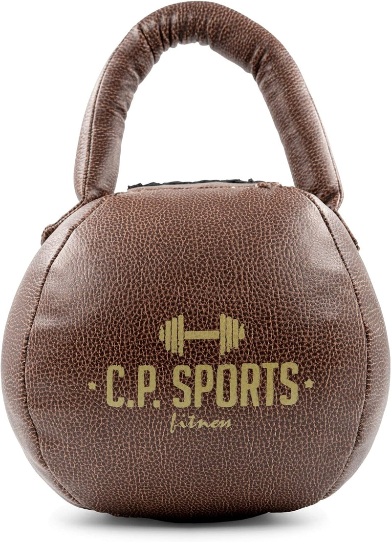 C.P. SPORTS Kettlebell - Kunstleder schwarz/braun - Gewicht 1-10kg | für Kraftsport, Cross Training,