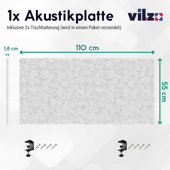 vilz Schallabsorber Akustik Panel für Schreibtisch 110x55x1.8 cm inkl. Befestigung - schallabsorbier