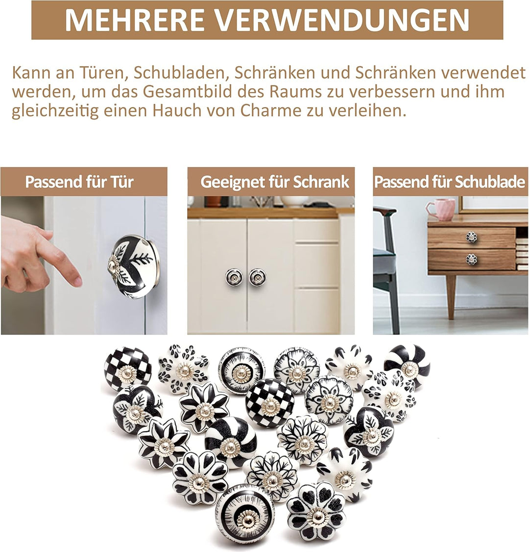 The Boho Street Handgefertigte Keramik-Mehrzweckknöpfe Keramik-Türgriffe im Set-Sortiment (20, Black