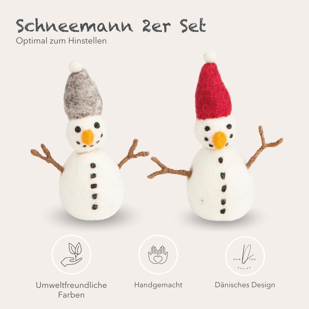 Én Gry & Sif Schneemann zum Hinstellen aus Filz, Weihnachtsdeko, Hand-Made & fair-Trade | 2er Set ro