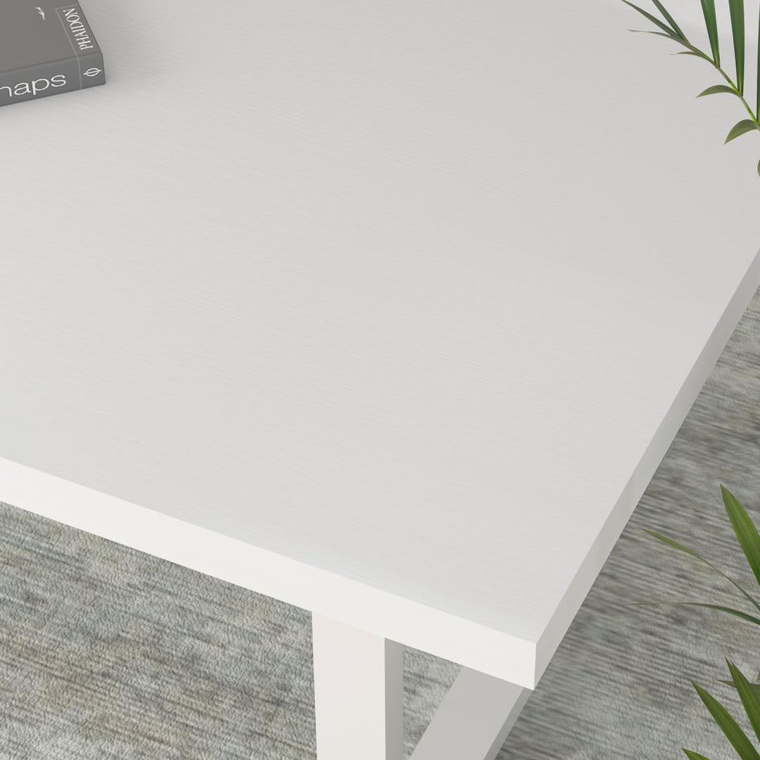 IBF Weiss Couchtisch, minimalistscher industrieller Holzzentertisch, moderner einfacher rechteckiger
