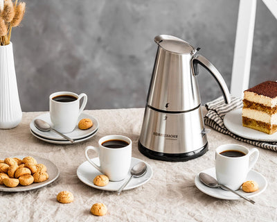 ROMMELSBACHER EKO 364/E Espressokocher elektrisch (2-4 Tassen, 250ml Füllmenge, 2 Edelstahl-Filterei