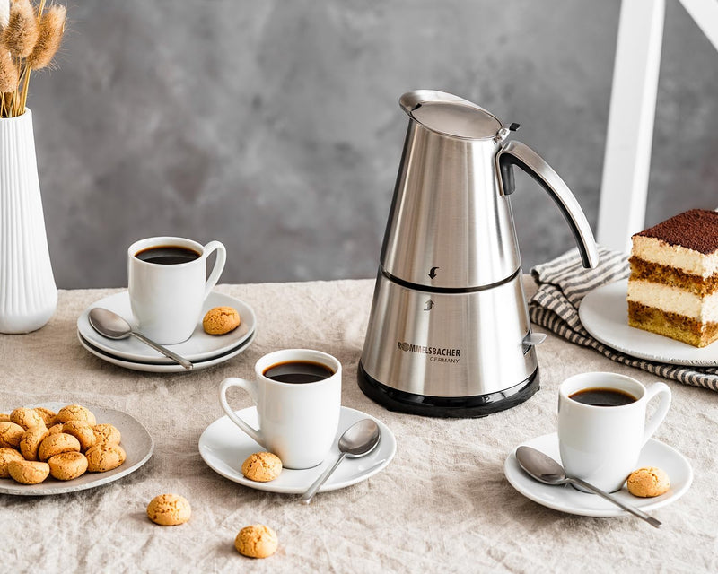 ROMMELSBACHER EKO 364/E Espressokocher elektrisch (2-4 Tassen, 250ml Füllmenge, 2 Edelstahl-Filterei