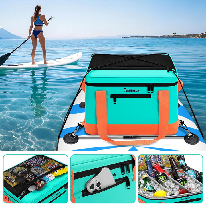 Paddle Board Cooler Wasserdicht, Super Capacity SUP Paddleboard Deck Cooler mit Schultergurt & 6 ela