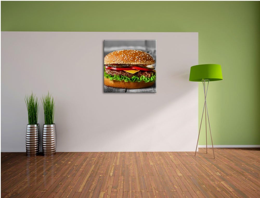 Pixxprint appetitlicher Cheeseburger als Leinwandbild/Grösse: 70x70 cm/Wandbild/Kunstdruck/fertig be