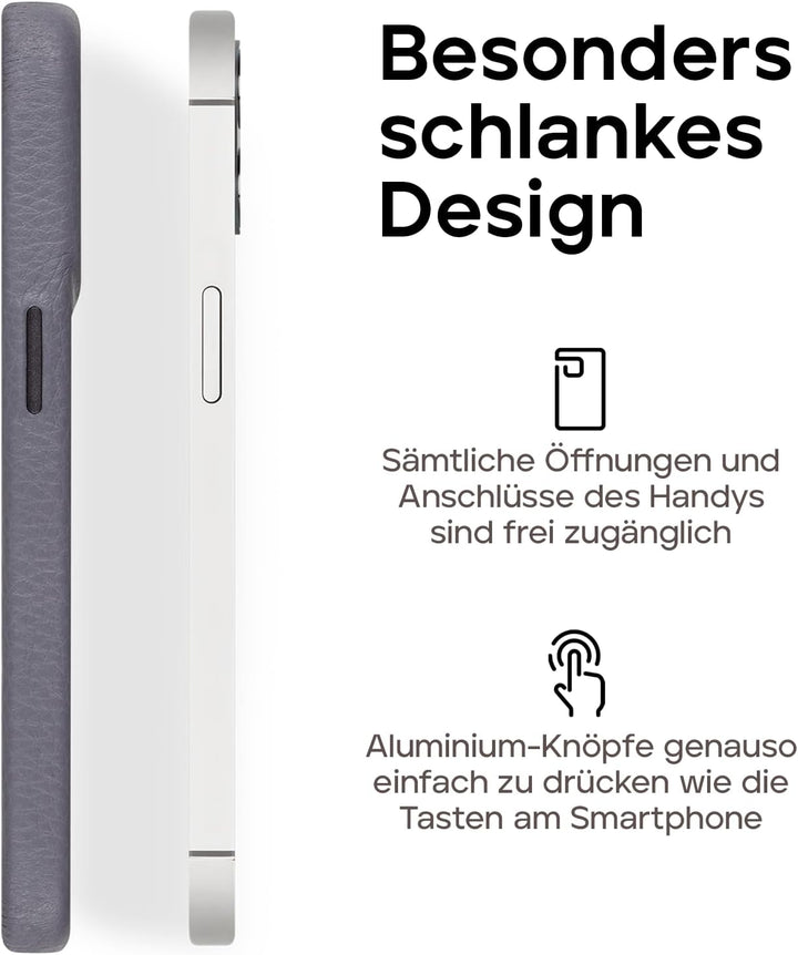 WIIUKA Hülle für iPhone 15 Pro Max, Leder aus Deutschland, Lederhülle extra Dünn, Premium Handyhülle