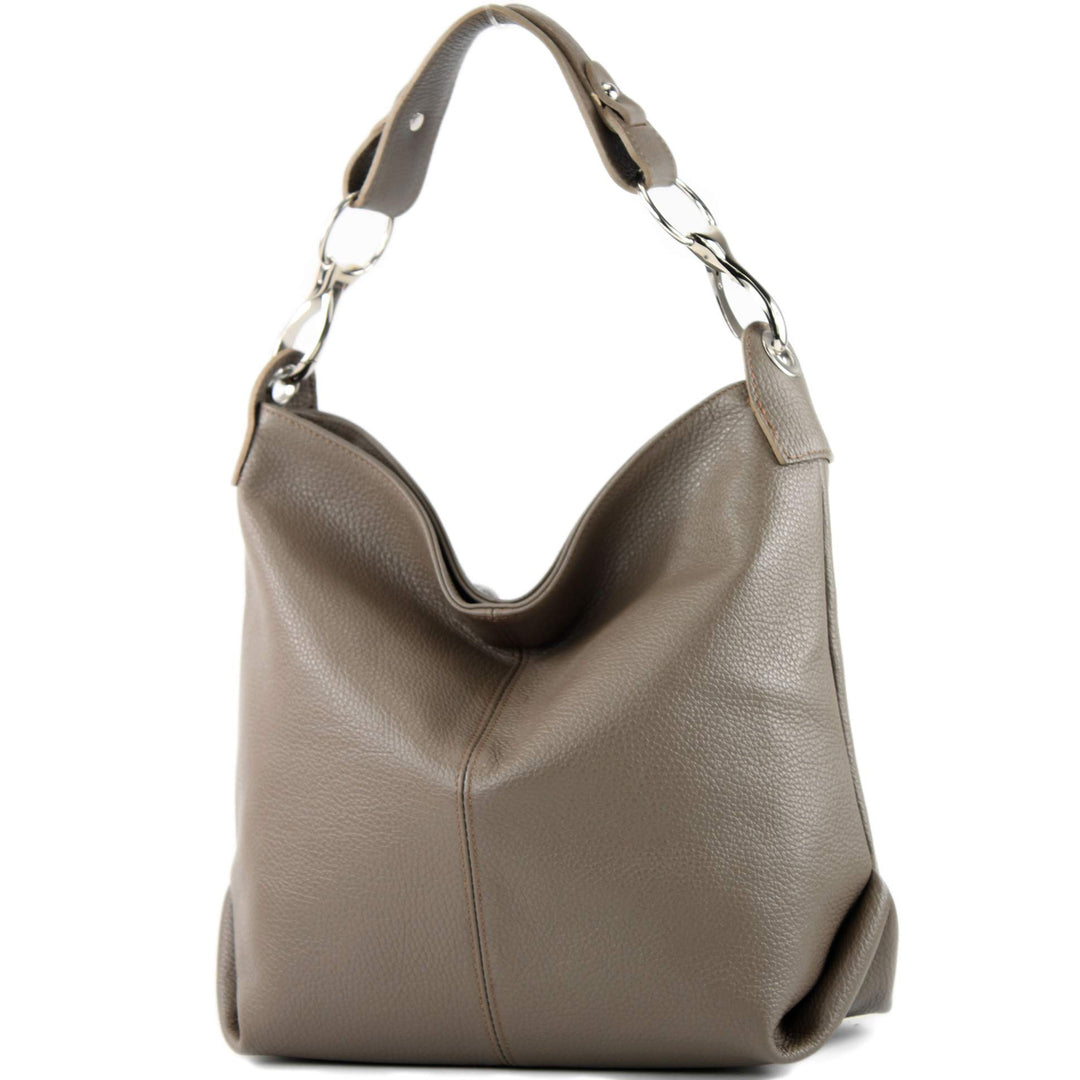 modamoda de T168 Damen Leder Schultertasche, handmade in Italy Taupe, Taupe