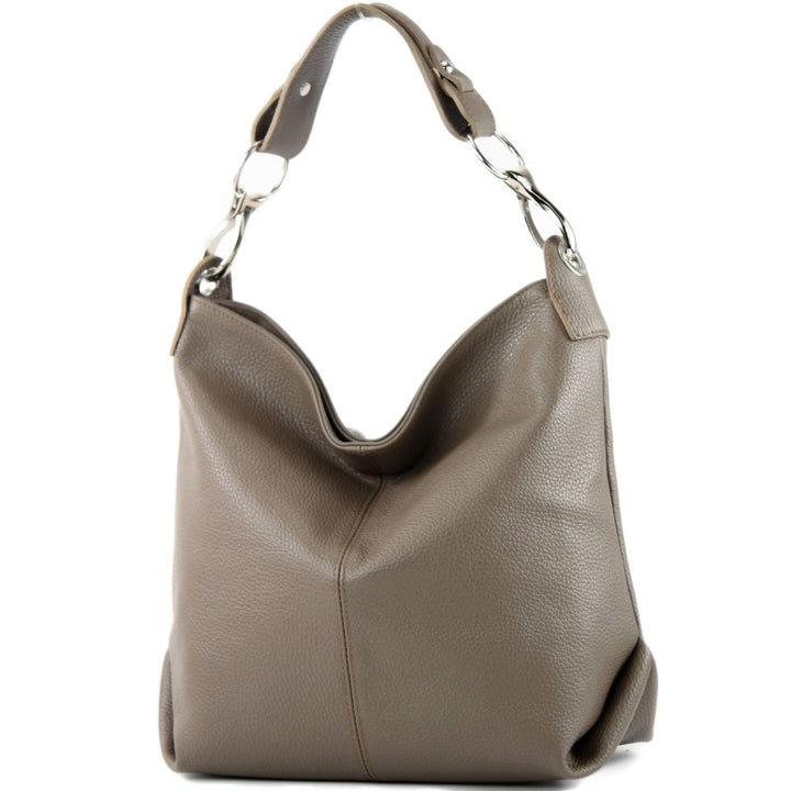 modamoda de T168 Damen Leder Schultertasche, handmade in Italy Taupe, Taupe