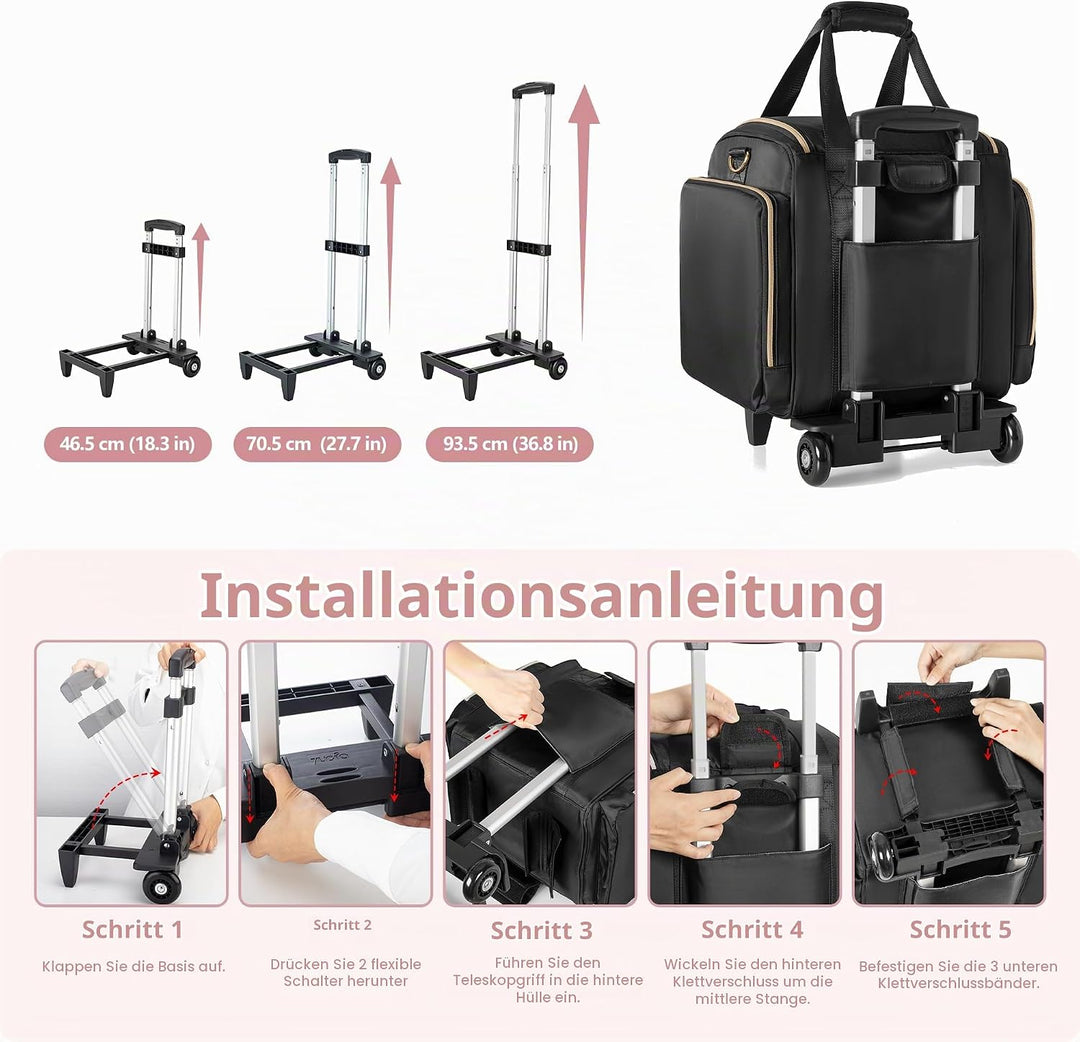 Rollbare Make-up Tasche mit 4 Einzelnen Koffern, professioneller Makeup Koffer mit Rollen Reisetasch