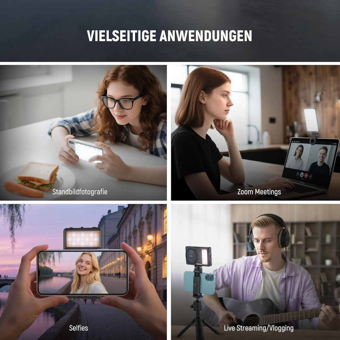 NEEWER Basics Magnetisches Handy Selfie Licht für iPhone, MagSafe, doppelseitiger Clip, LED Beleucht