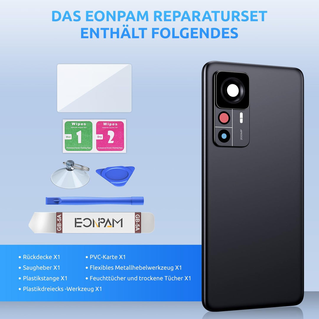 Eonpam Akkudeckel für Xiaomi 12T Pro Rückseite Glas Original Backcover Back Glas Ersatz Reparatur Se