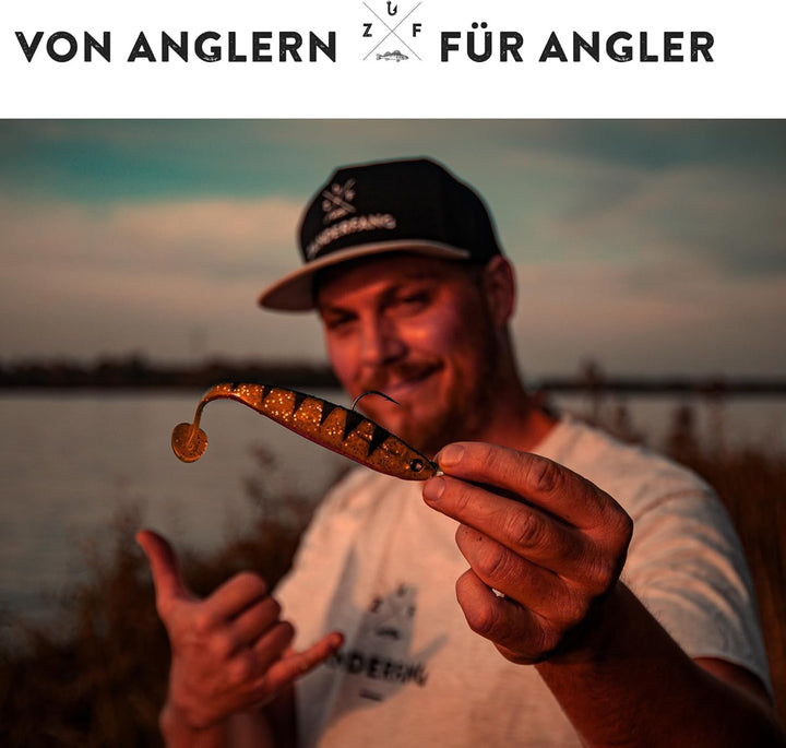 Zanderfang - Gummifische Set - Glasaugen Gummiköder für Zander, Barsch, Hecht - mit Fischaroma aroma