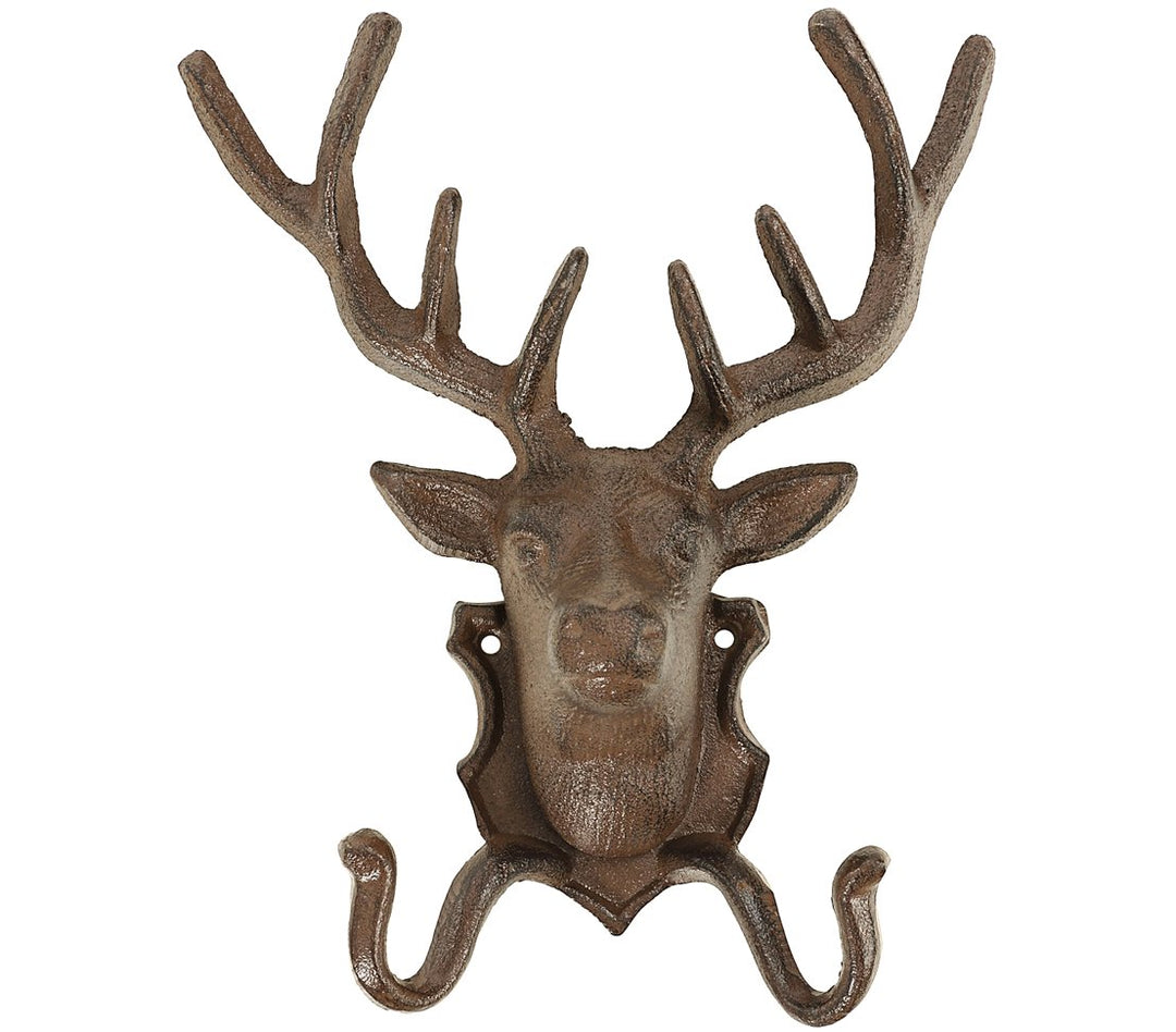 Dehner Hirsch mit 2 Haken nostalgisch, ca. 26 x 21.5 x 10.5 cm, Gusseisen, edelrostfarben, Braun Bra