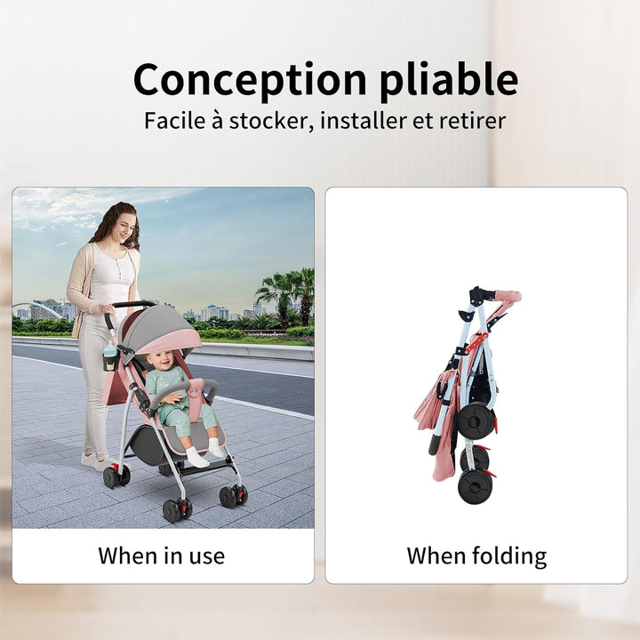 OHMG Kinderwagen mit Griff, 25 kg, 0 – 4 Jahre, kompakter Kinderwagen, faltbar, Einstellung der Rück