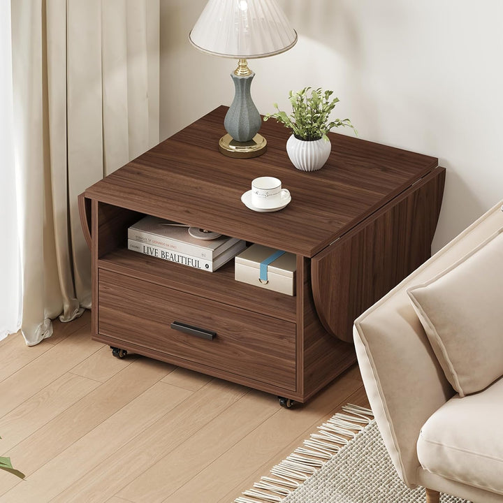 IBF Oval Couchtisch mit Stauraum Holz Wohnzimmer Tisch mit Schublade Klappbarer Couchtisch Für Schla