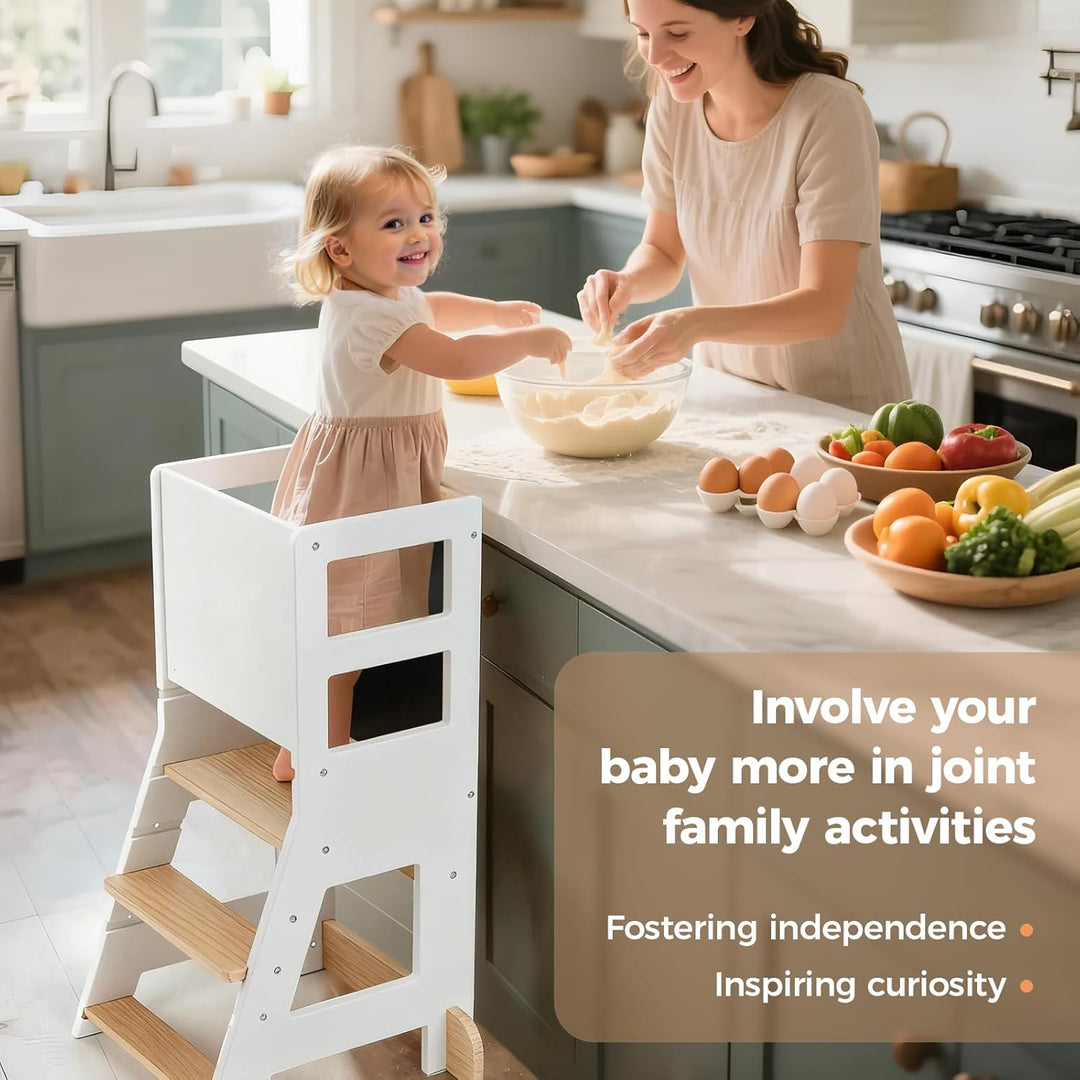 KIDINIX Kinder Lernturm ab 1 Jahr, Learning Tower mit magnetischem Whiteboard und Abnehmbarer Kreide