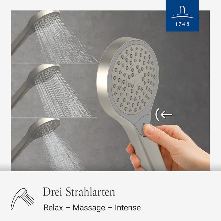 Villeroy & Boch Verve Showers Duschkopf, Handbrause mit 3 Strahlarten per Knopfdruck, EasyClean, Was