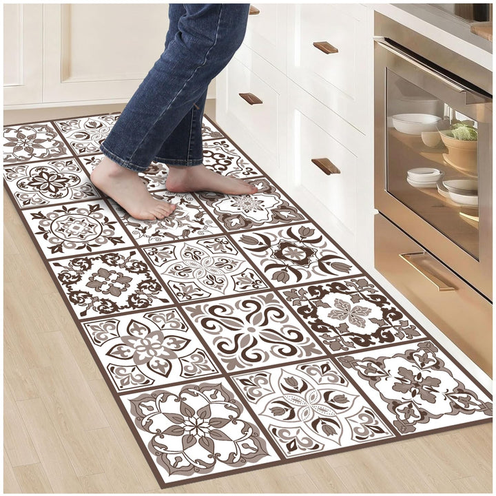 Hydraulic Vinyl-Teppich, 120 x 60 cm, Braun - Küchenteppich - Badezimmerteppich - Rutschfester Esste