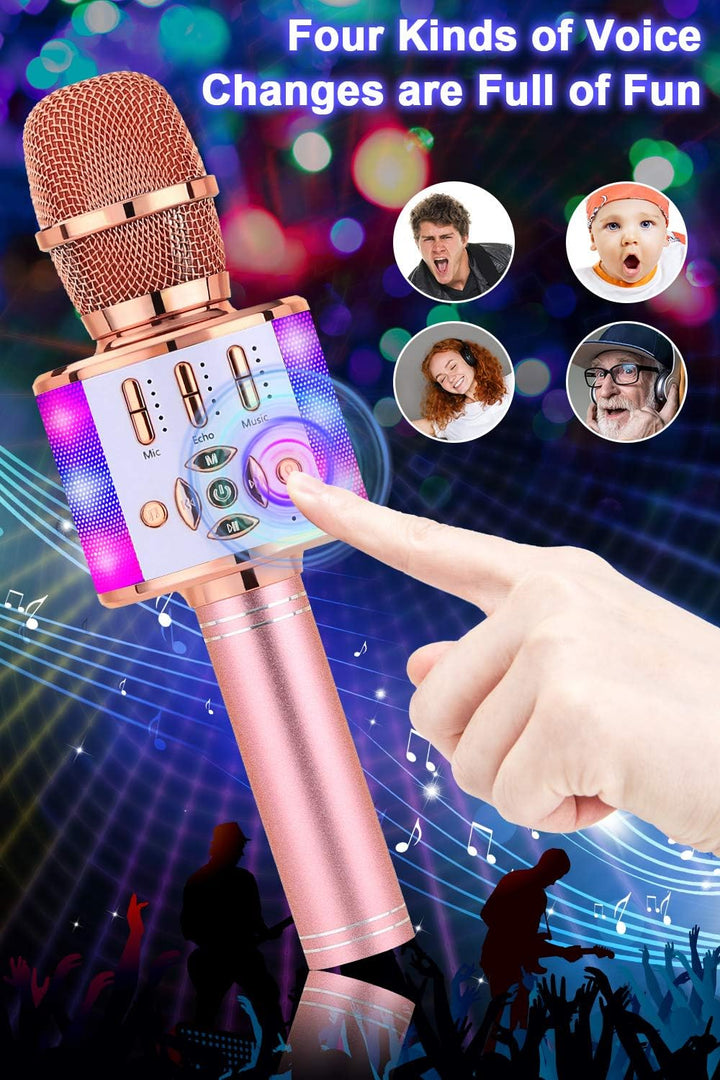 BONAOK Karaoke Mikrofon Bluetooth, 4 in 1 Drahtlos Karaoke Mikrofone,Tragbare LED Kinder Karaoke Mik