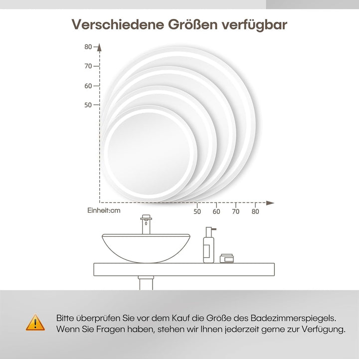 Dripex Badspiegel mit Beleuchtung Rund Led Spiegel mit Touch-Schalter, Dimmbar, 3 Lichtfarbe Einstel