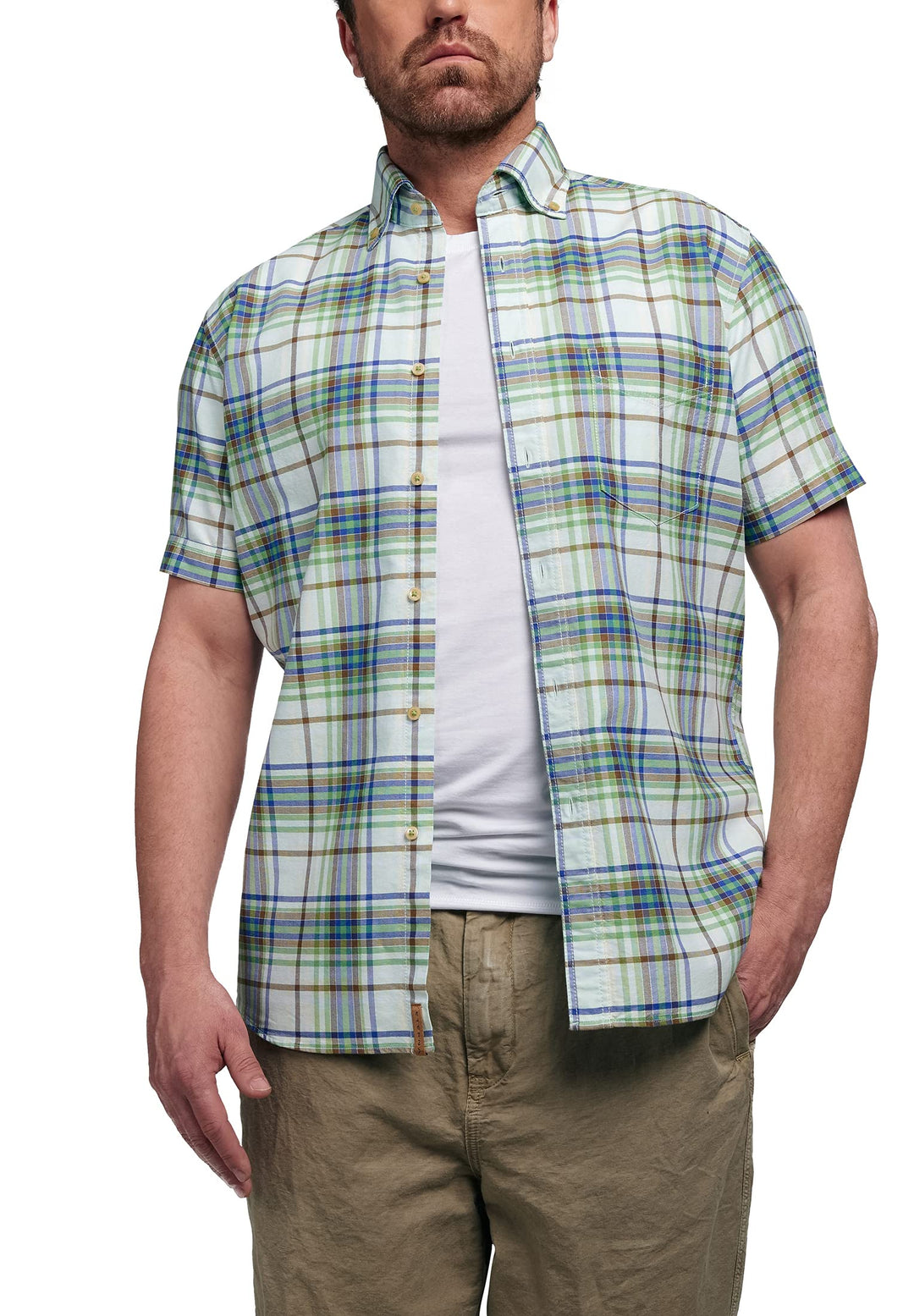 ETERNA Kurzarm Hemd, Regular fit, Upcycling Shirt, Oxford kariert W42, Länge kurzarm Grün, W42, L&amp;
