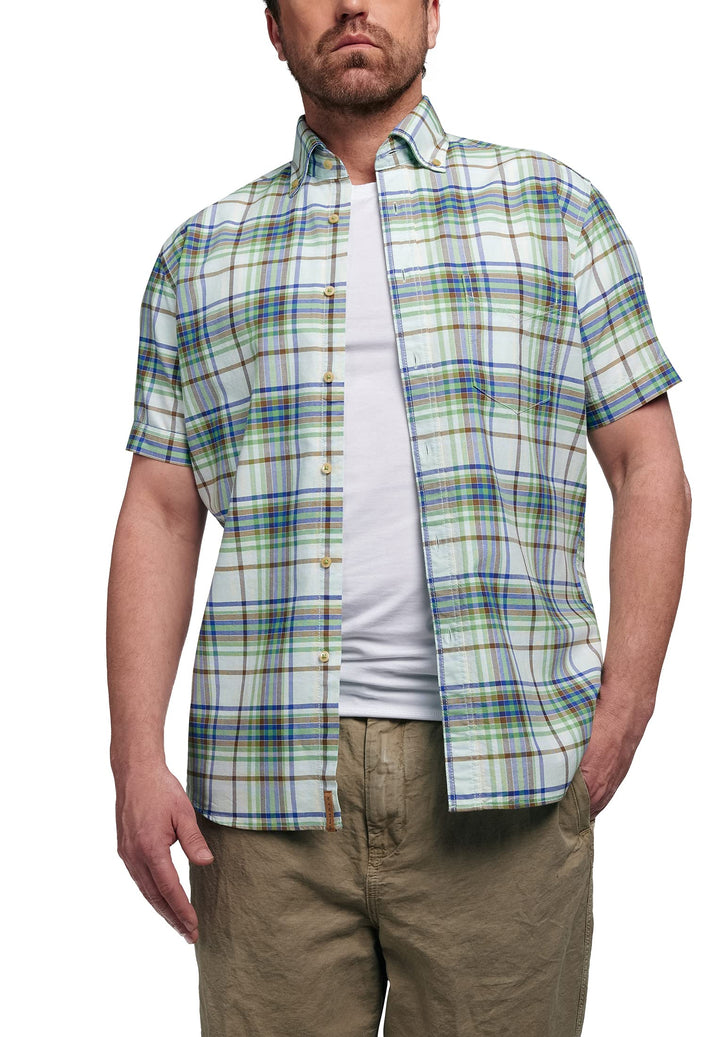 ETERNA Kurzarm Hemd, Regular fit, Upcycling Shirt, Oxford kariert W42, Länge kurzarm Grün, W42, L&amp;