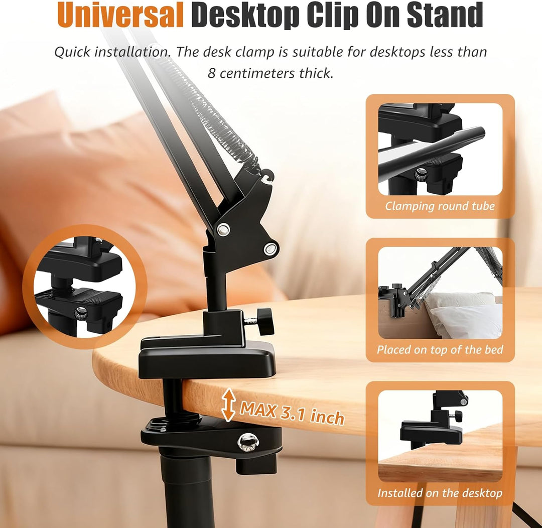 Handy-Stativ mit LED Ringlicht (10,24 Zoll), Stromversorgung über USB, 3 Farbmodi, 360 ° drehbare Be