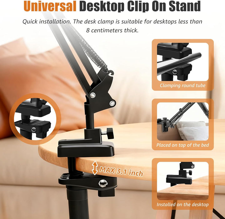 Handy-Stativ mit LED Ringlicht (10,24 Zoll), Stromversorgung über USB, 3 Farbmodi, 360 ° drehbare Be