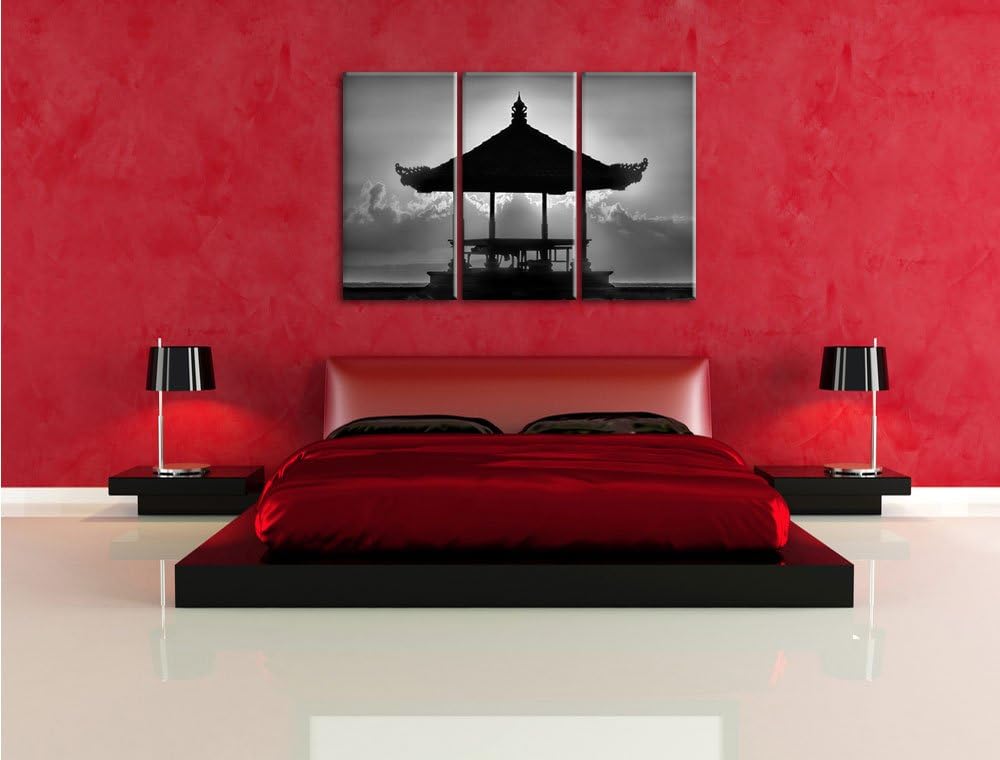 Pixxprint Pagode in Bali im Sonnenuntergang als Leinwandbild/Grösse: 3 Teilig (120x80 cm) cm/Wandbil
